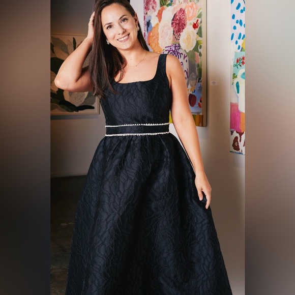 New Abbey Glass Victoria Black Textured Satin Jacquard Dress size Small - Picture 2 of 16